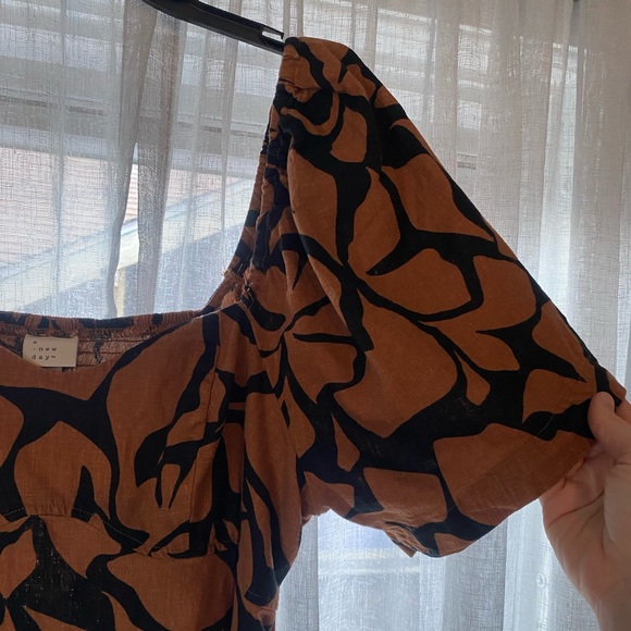 A New Day Burnt Orange Black Puff Sleeve Sweetheart Neck Canvas Mini Dress sz XL - Picture 3 of 3